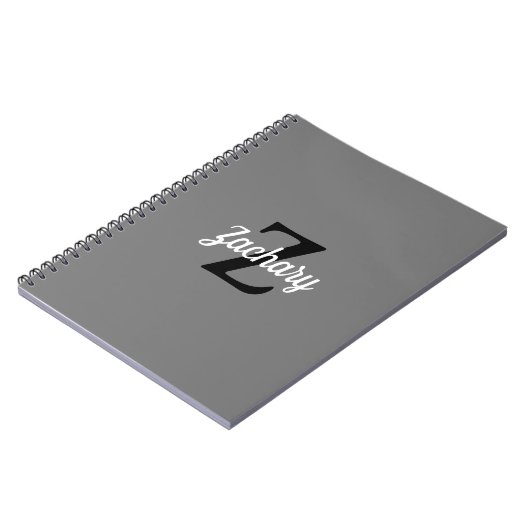 Gepersonaliseerd Retro Monogram grijs zwart wit Notitieboek (Linkerzijde)