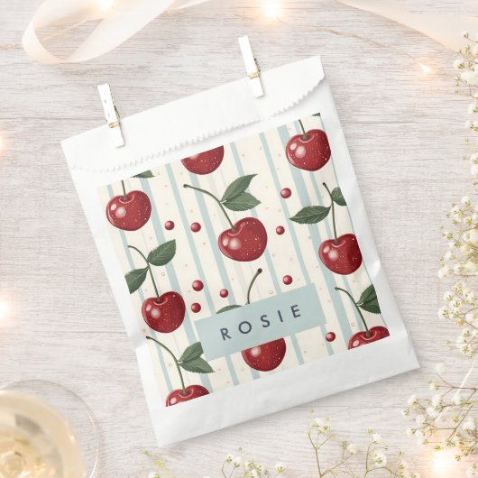Gepersonaliseerd  retro rode kersenpatroon bedankzakje (Geknipt)
