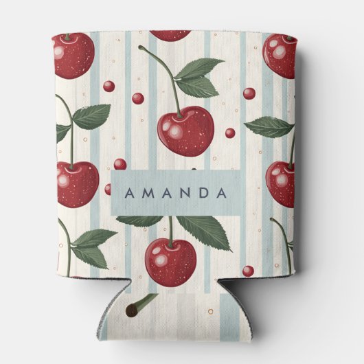 Gepersonaliseerd  retro rode kersenpatroon blikjeskoeler (Achterkant)