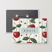 Gepersonaliseerd  retro rode kersenpatroon button (Voorkant / Achterkant)