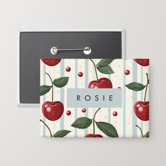 Gepersonaliseerd retro rode kersenpatroon button (Voorkant / Achterkant)
