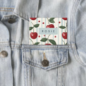 Gepersonaliseerd  retro rode kersenpatroon button (Insitu)