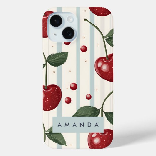 Gepersonaliseerd  retro rode kersenpatroon Case-Mate iPhone case (Achterkant)