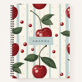 Gepersonaliseerd  retro rode kersenpatroon notitieboek