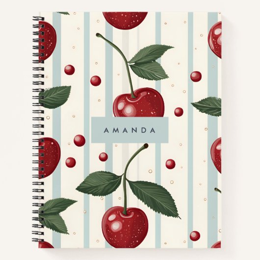 Gepersonaliseerd  retro rode kersenpatroon notitieboek (Voorkant)