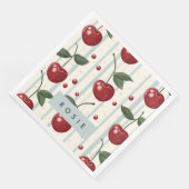 Gepersonaliseerd  retro rode kersenpatroon servet (Hoek)