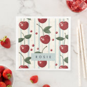 Gepersonaliseerd  retro rode kersenpatroon servet (Insitu)