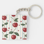 Gepersonaliseerd  retro rode kersenpatroon sleutelhanger (Achterkant)