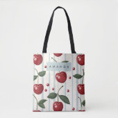 Gepersonaliseerd retro rode kersenpatroon tote bag (Voorkant)