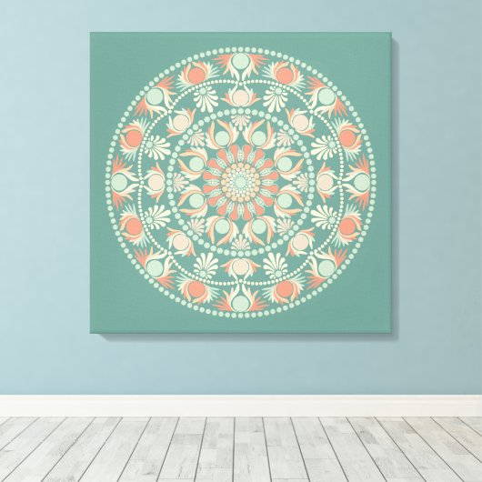 Gepersonaliseerd  Retro Sage en Zand Mandala Canvas Afdruk (Insitu (Houten vloer))