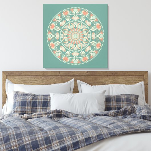 Gepersonaliseerd  Retro Sage en Zand Mandala Canvas Afdruk (Insitu (Slaapkamer))