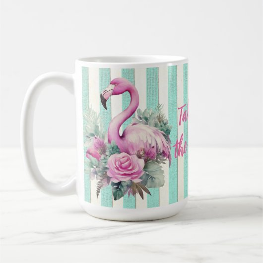 Gepersonaliseerd  Retro Tropische Roze Flamingo Koffiemok (Links)