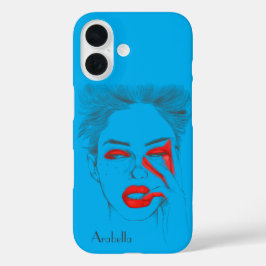 Gepersonaliseerd retroillustratie - blauw iPhone 16 hoesje