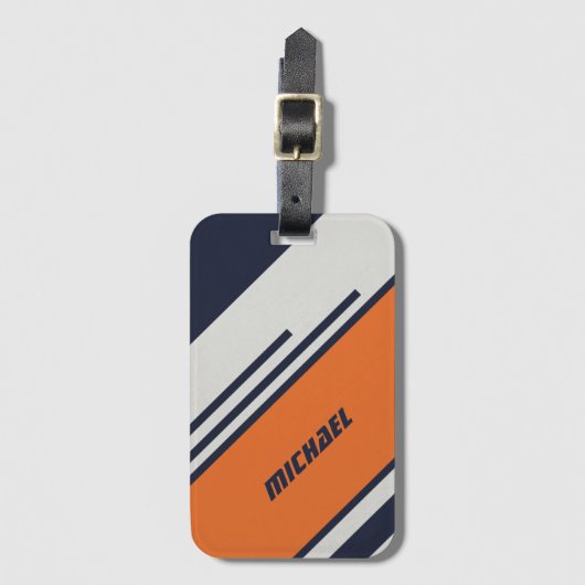 Gepersonaliseerd Retrostrips in blauw Sinaasappel Bagagelabel (Voorkant (verticaal))