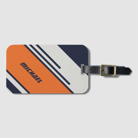 Gepersonaliseerd Retrostrips in blauw Sinaasappel Bagagelabel (Voorkant (horizontaal))