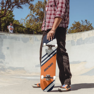 Gepersonaliseerd Retrostrips in blauw Sinaasappel Persoonlijk Skateboard
