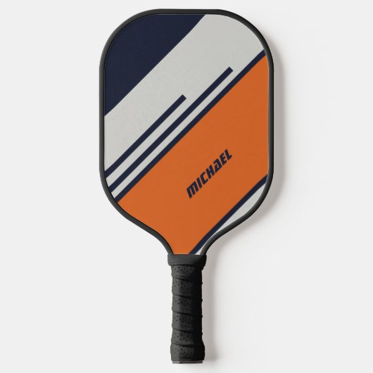 Gepersonaliseerd Retrostrips in blauw Sinaasappel Pickleball Paddle (Voorkant)