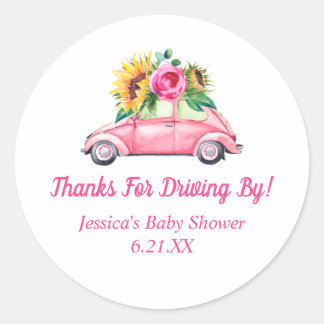 Gepersonaliseerd rijden door Baby shower is gunsti Ronde Sticker