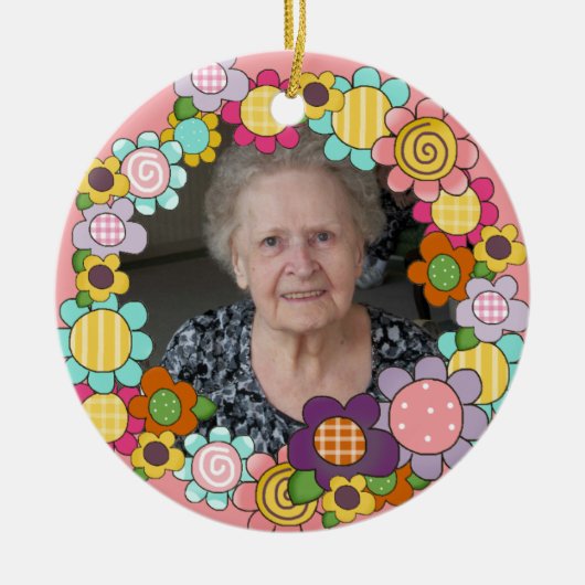 Gepersonaliseerd Ring van bloemen Fotoversiering Keramisch Ornament (Voorkant)