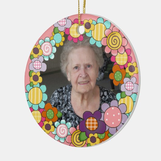 Gepersonaliseerd Ring van bloemen Fotoversiering Keramisch Ornament (Links)