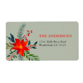 Gepersonaliseerd rode poinsettia Vrolijk kerstfees Etiket (Voorkant)