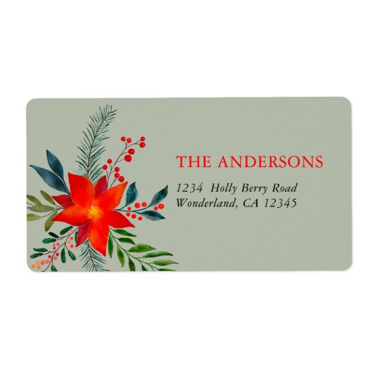 Gepersonaliseerd rode poinsettia Vrolijk kerstfees Etiket (Voorkant)