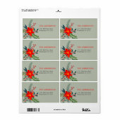 Gepersonaliseerd rode poinsettia Vrolijk kerstfees Etiket (Full Sheet)