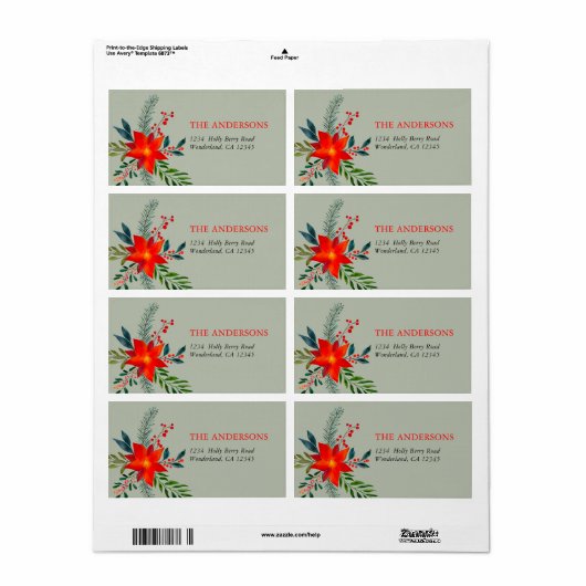 Gepersonaliseerd rode poinsettia Vrolijk kerstfees Etiket (Full Sheet)