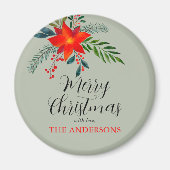 Gepersonaliseerd rode poinsettia Vrolijk kerstfees Magneet (Voorkant)