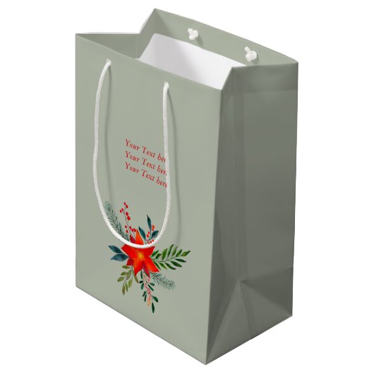 Gepersonaliseerd rode poinsettia Vrolijk kerstfees Medium Cadeauzakje (Achterkant Gekanteld)