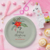 Gepersonaliseerd rode poinsettia Vrolijk kerstfees Papieren Bordje (Feest)