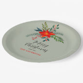 Gepersonaliseerd rode poinsettia Vrolijk kerstfees Papieren Bordje (Gekanteld)