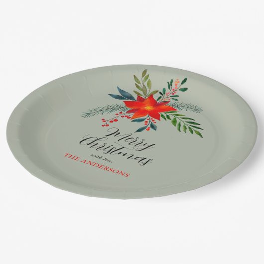 Gepersonaliseerd rode poinsettia Vrolijk kerstfees Papieren Bordje (Gekanteld)