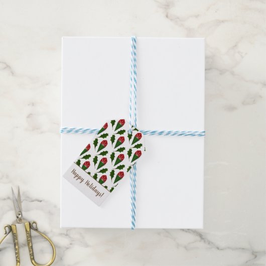 Gepersonaliseerd rode rozen, Holly Holiday Art Cadeaulabel (Met Touw)