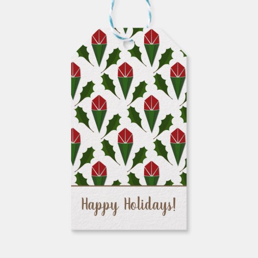 Gepersonaliseerd rode rozen, Holly Holiday Art Cadeaulabel (Achterkant)