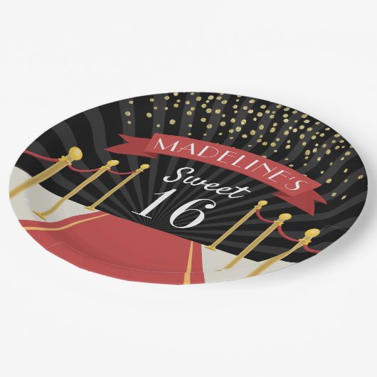 Gepersonaliseerd Rode tapijtthema Sweet 16 Papieren Bordje (Gekanteld)