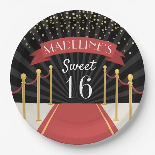 Gepersonaliseerd Rode tapijtthema Sweet 16 Papieren Bordje (Voorkant)