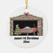 Gepersonaliseerd, Rode Vliegtuig & Boom, Eerste Ke Keramisch Ornament (Voorkant)