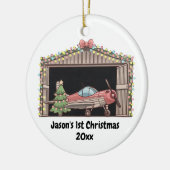 Gepersonaliseerd, Rode Vliegtuig & Boom, Eerste Ke Keramisch Ornament (Links)