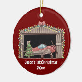 Gepersonaliseerd, Rode Vliegtuig & Boom, Eerste Ke Keramisch Ornament (Links)