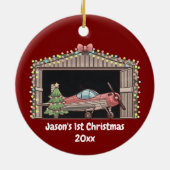 Gepersonaliseerd, Rode Vliegtuig & Boom, Eerste Ke Keramisch Ornament (Achterkant)