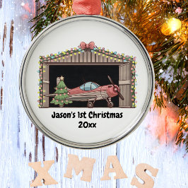 Gepersonaliseerd, Rode Vliegtuig & Boom, Eerste Ke Metalen Ornament