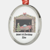 Gepersonaliseerd, Rode Vliegtuig & Boom, Eerste Ke Metalen Ornament (Links)