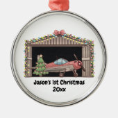 Gepersonaliseerd, Rode Vliegtuig & Boom, Eerste Ke Metalen Ornament (Voorkant)