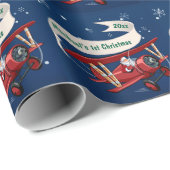 Gepersonaliseerd, Rode Vliegtuig & Kerstman, Eerst Cadeaupapier (Rol Hoek)