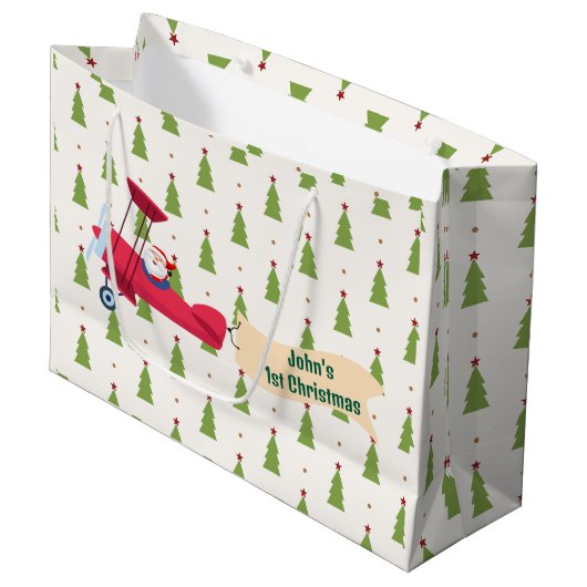 Gepersonaliseerd, Rode Vliegtuig & Kerstman, Eerst Groot Cadeauzakje (Voorkant Gekanteld)