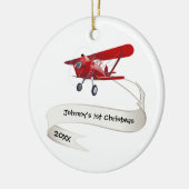 Gepersonaliseerd, Rode Vliegtuig & Kerstman, Eerst Keramisch Ornament (Links)