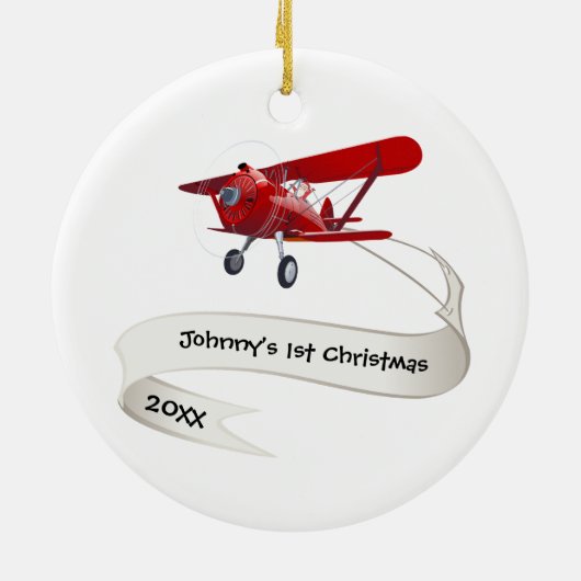 Gepersonaliseerd, Rode Vliegtuig & Kerstman, Eerst Keramisch Ornament (Achterkant)