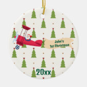 Gepersonaliseerd, Rode Vliegtuig & Kerstman, Eerst Keramisch Ornament (Voorkant)