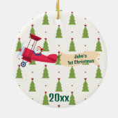 Gepersonaliseerd, Rode Vliegtuig & Kerstman, Eerst Keramisch Ornament (Achterkant)